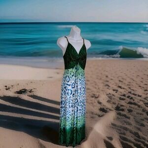 Ever Pretty Maxi Dress 12 Blue Green Ombre Twisted Front Adjustable Straps Boho